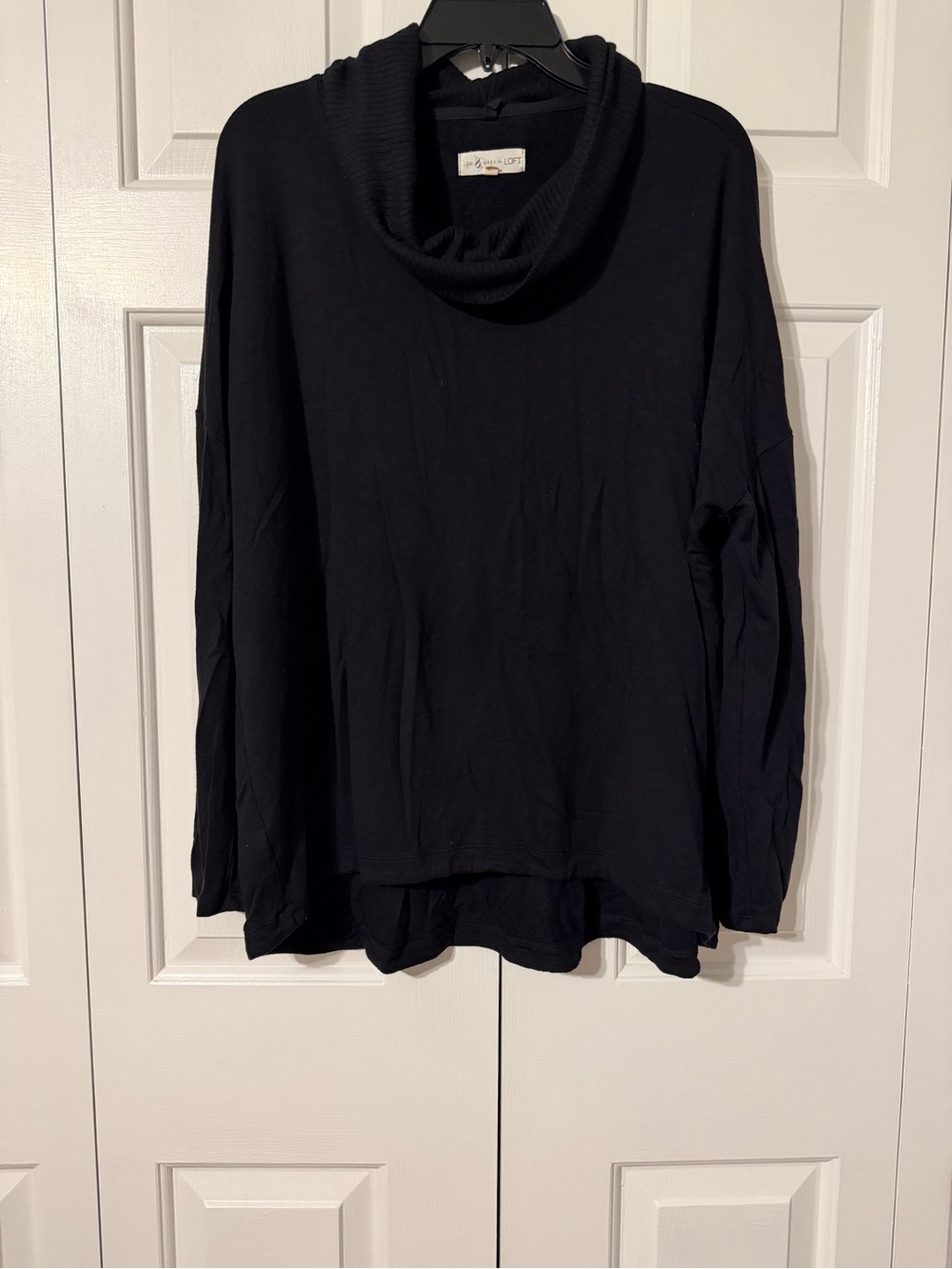 Lou & Grey Black Draped Neck Pullover
